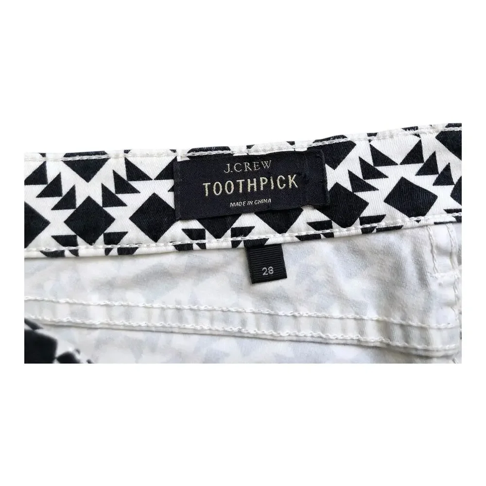 J Crew Toothpick Low Rise Skinny Jeans Womens 28 Black White Geometric Stretch